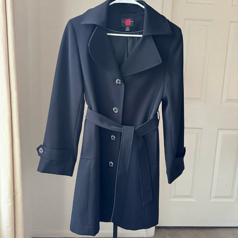 Gallery Women's Trench Coat with Hood, Black, Small Petite